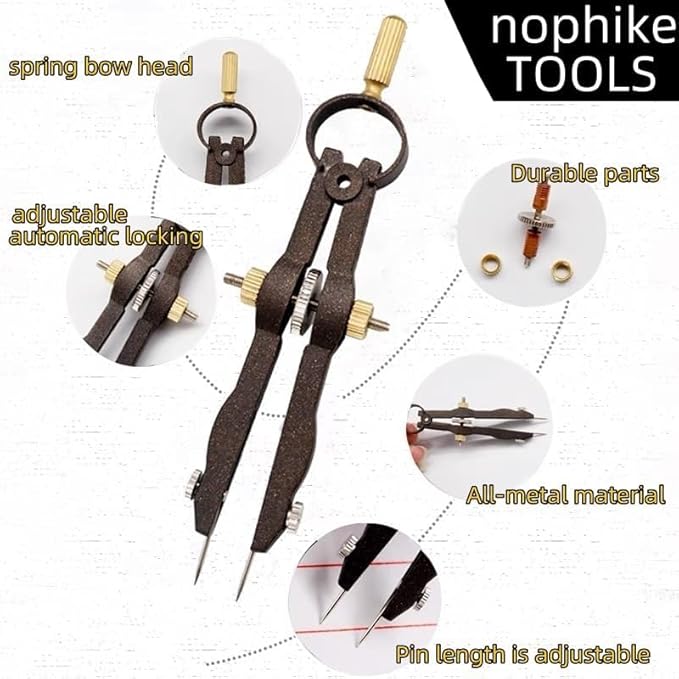 1.75 Inch Leather Compass Adjustable Lockable，Leather Crafts Tools，Professional Compass for Geometry，Compass Drawing Tool (Black 1.75 Inch)