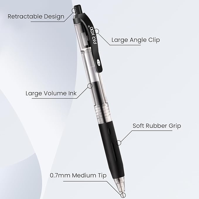 ParKoo Pens Bulk, 70 Pack No Bleed Black Ink Retractable Gel Pens with Soft Grip, Medium Point Smooth 0.7MM, Click Pens for Office School Work