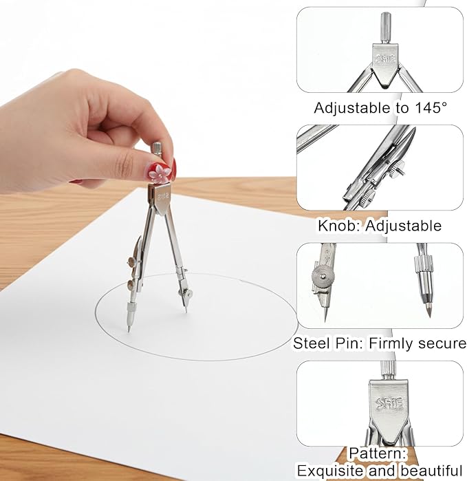 JJUNW Geometry Set, 3 Pcs Geometry Tools with Drawing Compass 12Inch Clear Plastic Ruler Protractor Math Ruler for School Office Math Drawing Drafting Engineering Architecture Art