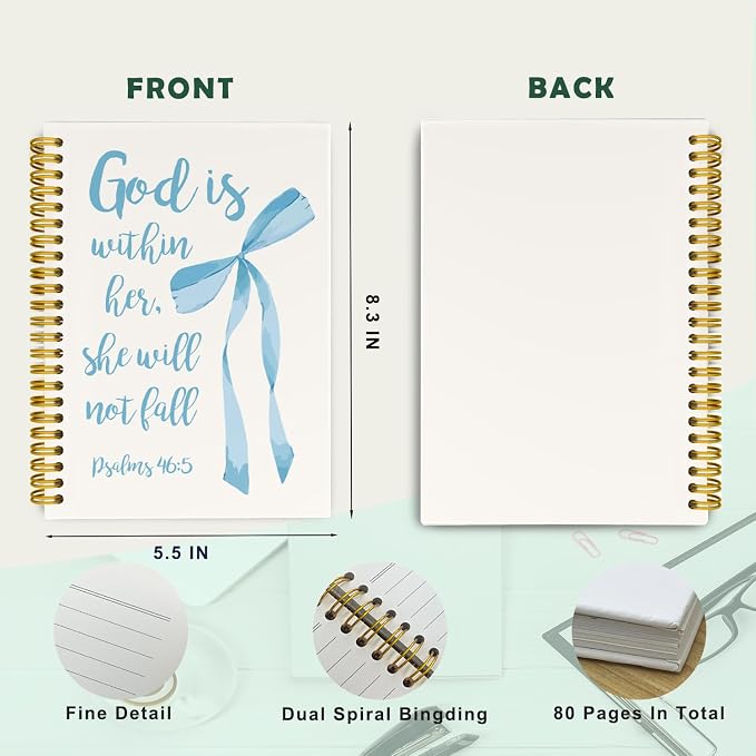 JKMBN Blue Bow Christian Bible Verse Notebook, Cute School Supplies