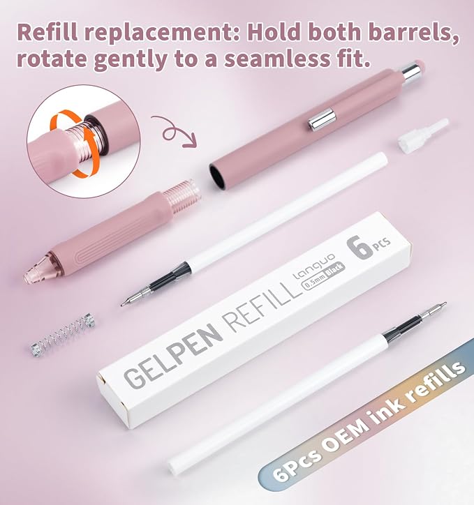 Gel Pens, 0.5mm Quick Dry Black Ink Pens Fine Point Smooth Writing Pens | 3-in-1 Stylus Retractable Gel Pen with Stylus tip, Cute Office School Supplies Gifts for Women Men (6 gel pens + 6 refills)