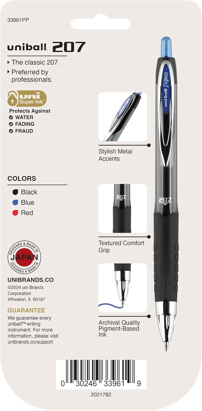uni-ball 207 Retractable Gel Pens, Medium Point (0.7mm), Assorted Colors, 4 Count