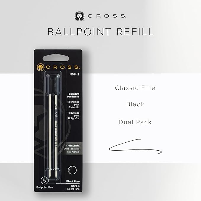 Cross Ballpoint Pen Refill - Refill for Consistent Ink Flow - Quick-Drying - Black - Fine - 2Pack