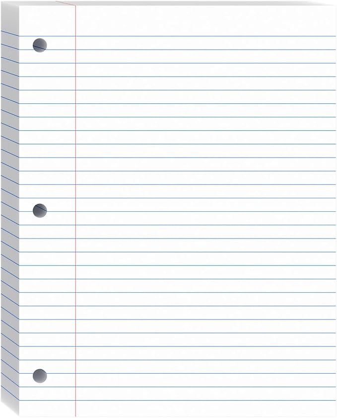 Loose Leaf Paper, 8.5x11 Wide Ruled, Notebook Paper for 3 Ring Binders, White Binder Notebook, 3 Hole Punch Paper, 100 Sheets/pack, 1 Pack