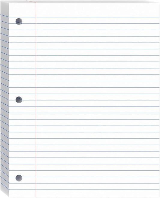 Loose Leaf Paper, 8.5x11 Wide Ruled, Notebook Paper for 3 Ring Binders, White Binder Notebook, 3 Hole Punch Paper, 100 Sheets/pack, 1 Pack
