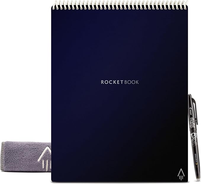 Rocketbook Flip Smart Reusable Letter Size Notepad, 8-1/2" x 11", 1 Subject, Dot-Grid and Line Ruled, 16 Sheets, Blue