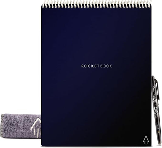 Rocketbook Flip Smart Reusable Letter Size Notepad, 8-1/2" x 11", 1 Subject, Dot-Grid and Line Ruled, 16 Sheets, Blue