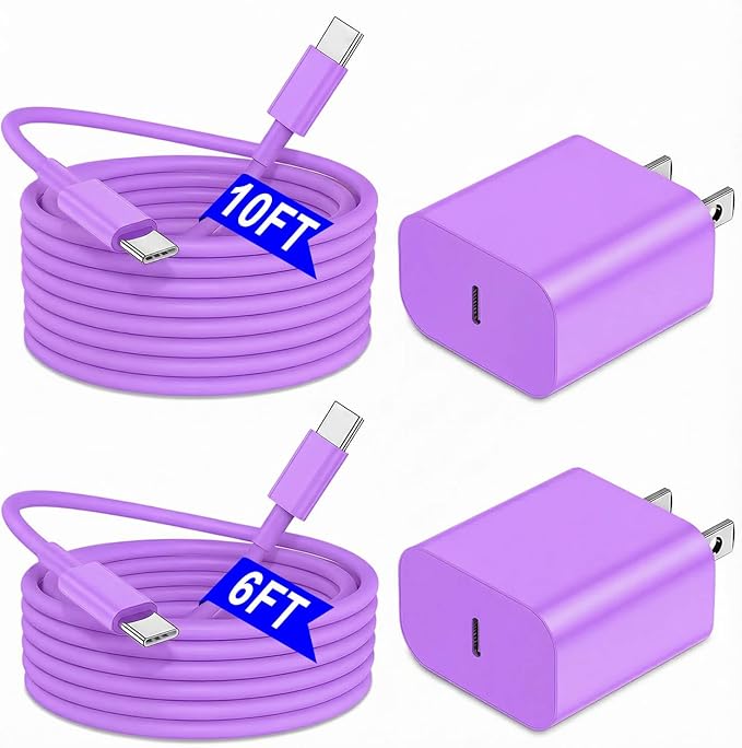 iPhone 17 16 15 Charger Fast Charging 6FT+10FT Cable, 20W USB C Charger, USBC Wall Charger for i Phone 17 Air 16 16e/16 Pro/16 Pro Max/15/15 Plus/15 Pro/15 Pro Max,i Phone iPad Pro/Mini (Purple)