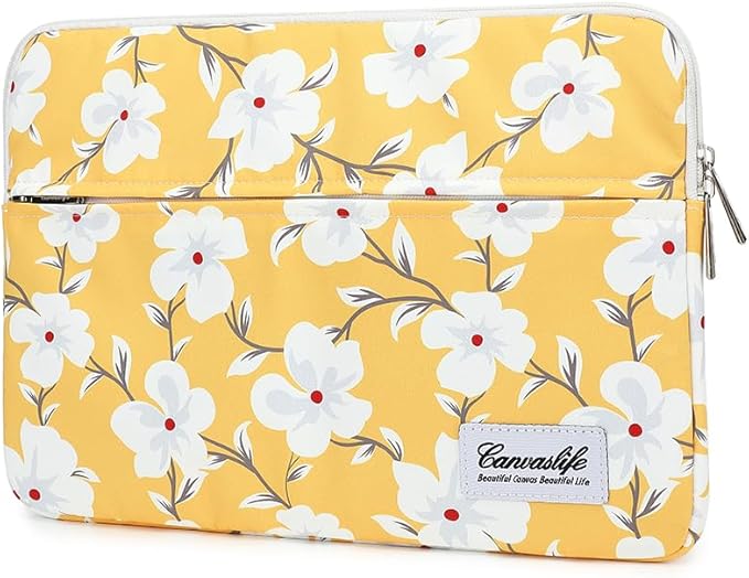 Canvaslife Pattern 13 inch Canvas Laptop Sleeve with Pocket 13 inch 13.3 inch Laptop 13 case13 Sleeve (Yellow Flower)