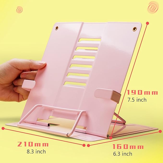 TOMYEUS Bookstand Desk Book Stand Metal Reading Reading Stand Book Holder for bed Adjustable Height Portable Sturdy for Recipe Textbook Document Portable Book Stand (Color : Pink)