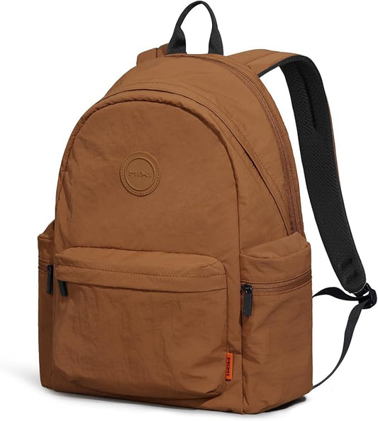 mixi 17 Inch Casual Travel Daypack, Lightweight Laptop Backpack, Brown | Ultra Light Backpack, Fits 15.6in Laptop, Water/Oil/Stain Resistant, Anti-Theft Pocket&Luggage Strap for College Work Hiking