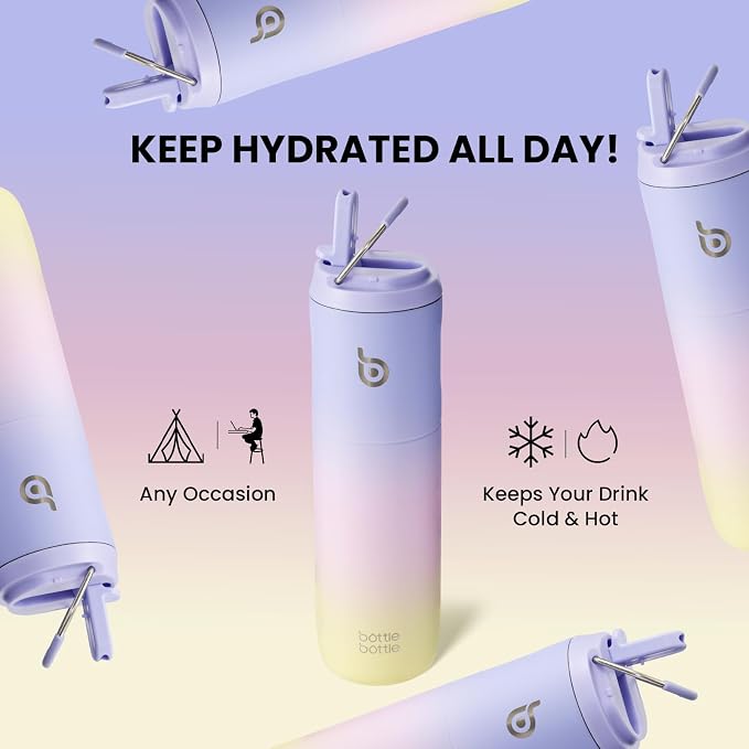 BOTTLE BOTTLE Insulated Water Bottle 24oz with Straw Lid and Handle Sports | for Travel Gym school,Stainless Steel Water Bottles,Double-Wall,Vacuum Metal,Leak Proof,BPA-Free