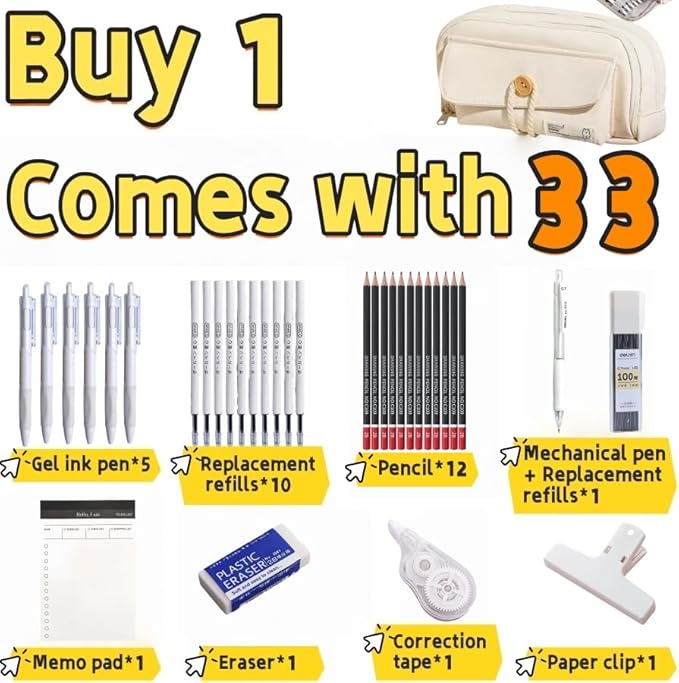 Simple Style Cotton Rope Pencil Holder - Large Capacity Multi-layered Pencil Case Organizer, Aesthetic Minimalist Fabric Pen Pouch with Zipper, Durable Eco-Friendly Pen Pouch Bag (White Set)