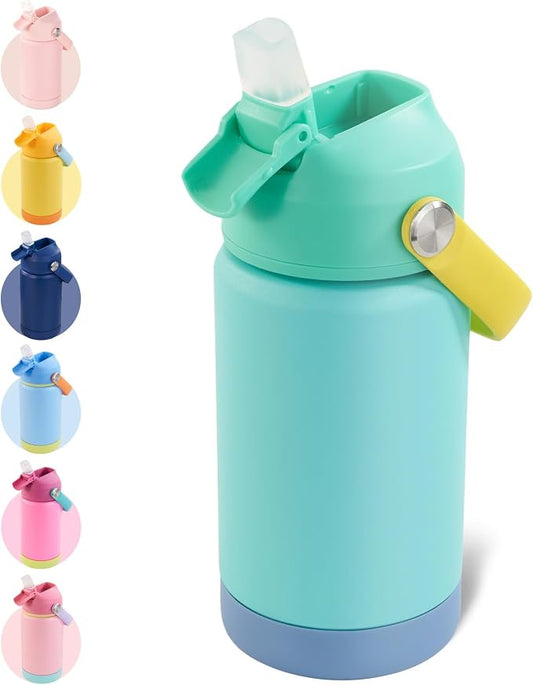 Kerilyn 12oz Kids Water Bottle, Stainless Steel Insulated Water Bottle For Kids, Toddler Cup With Straws Leak-proof, Kids Water Bottles For School Boys Girls, BPA Free, Twilight Green
