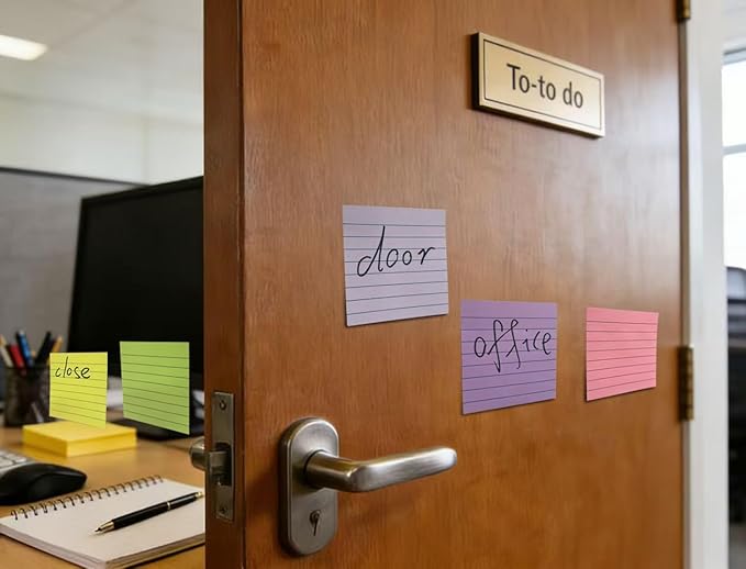 (12 Pack) Lined Sticky Notes 3x3 in,Notepads with Lines,Ruled Stickies Super Sticking Power,Office School Memo Note Pads Bright Colors,Post on Windows Doors,Recyclable,Easy to Write on