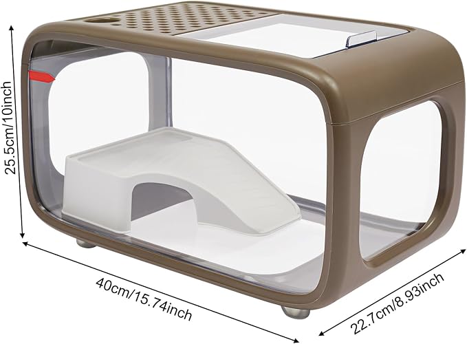 3.17-Gallon Cube Fish Tank, Modern Desktop Brown Fish Bowl with Feeding Hole, Compact Aquarium for Betta, Shrimp, Guppy, Goldfish, Home Office Desk Decor (Brown)