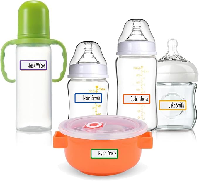 Name Labels for Kids Stuff Daycare, Waterproof Daycare Labels for School Supplies, 144 PCS Water Bottle Label, Name Tag Stickers for Day Care Essentials, Self-Laminating, Dishwasher Safe