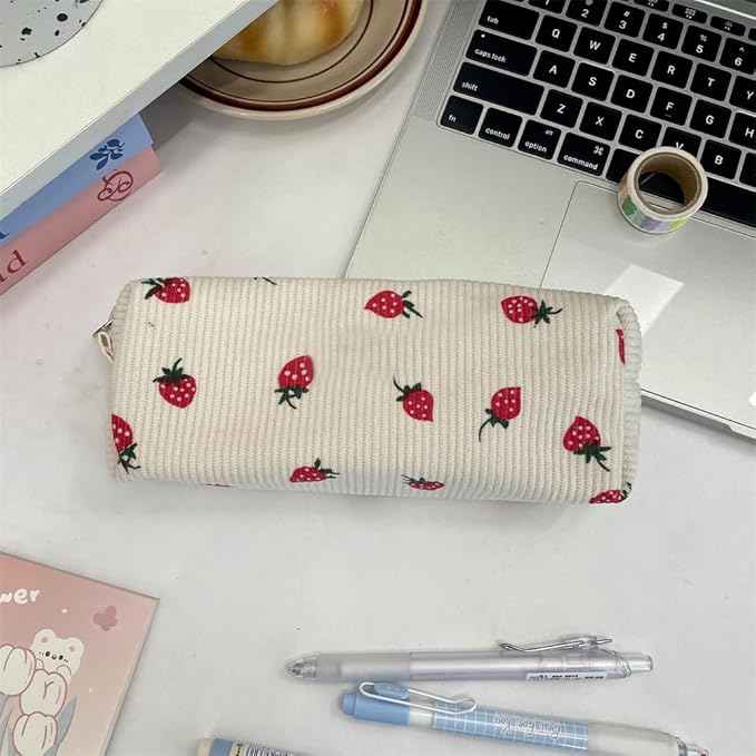 Cute Pencil Case Aesthetic Student Pencil Pouch Coin Pen Pouch Cosmetic Bag Office Stationery Organizer For Kids Teen School (Flowers-M)