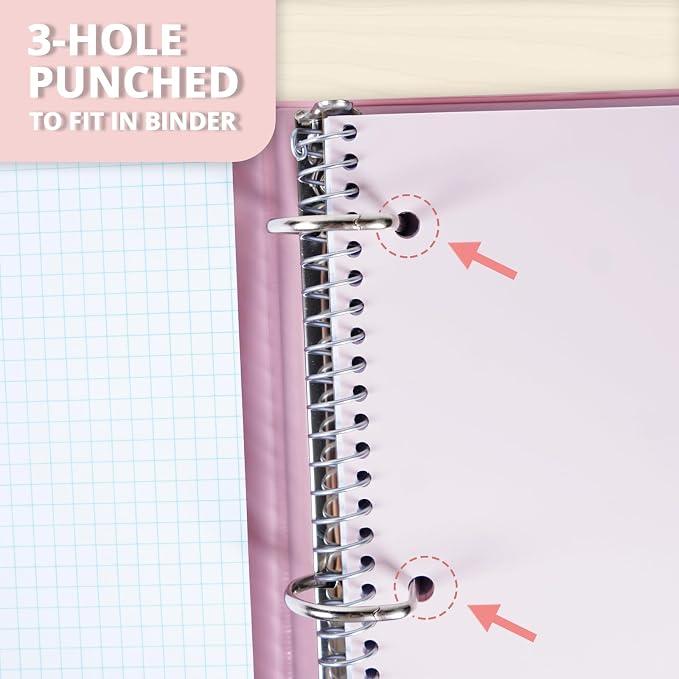 ONAVIA Pink 1 Subject Graph Paper Spiral Notebook 3 Pack, 200 Pages