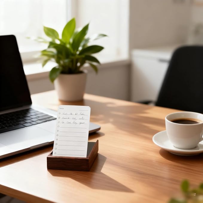 Undated Daily To Do List Planner with Walnut Stand and 100 Checklist Cards, Perfect for Daily Tasks and Goal Setting, Enhanced Productivity