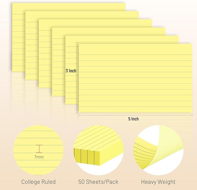 Colored Index Cards 3x5, 400 Pcs Ruled Index Cards, Flash Cards College Ruled for School, College, Office and Home Organization, Durable Study To Do List Note Cards with Ruled Lines