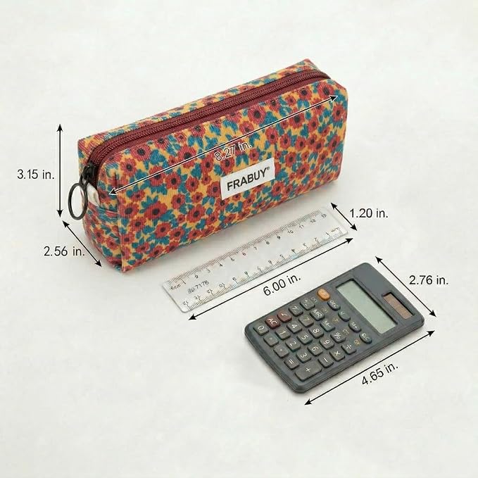 Soft Corduroy Pencil Case Pen Pouch Organizer, Small Stationery Bag | Cute red flower zipper pencil pouch, smooth zipper, daily cosmetics holder, compact organizer for school teen girls, women