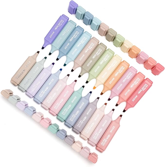 ZEYAR Highlighter Pen, Cream Colors Chisel Tip Markers, Water Based, Quick Dry, No Bleed, for Bible Study Notes School Office (24 Fulls Colors)