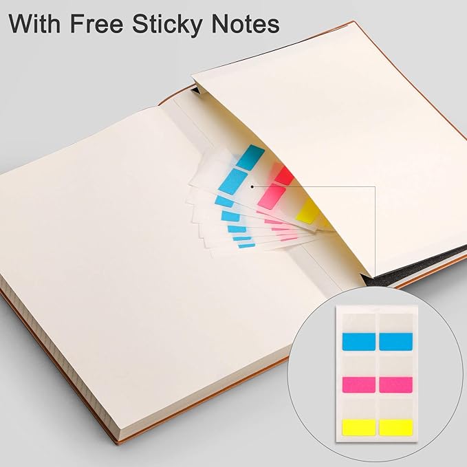 EMSHOI Notebook College Ruled - B5 Large Thick Notebook Leather Journal with Free Sticky Notes, 204 Numbered Pages,100gsm Thick Lined Paper, Softcover, 7.5"x10"-GrayBlue