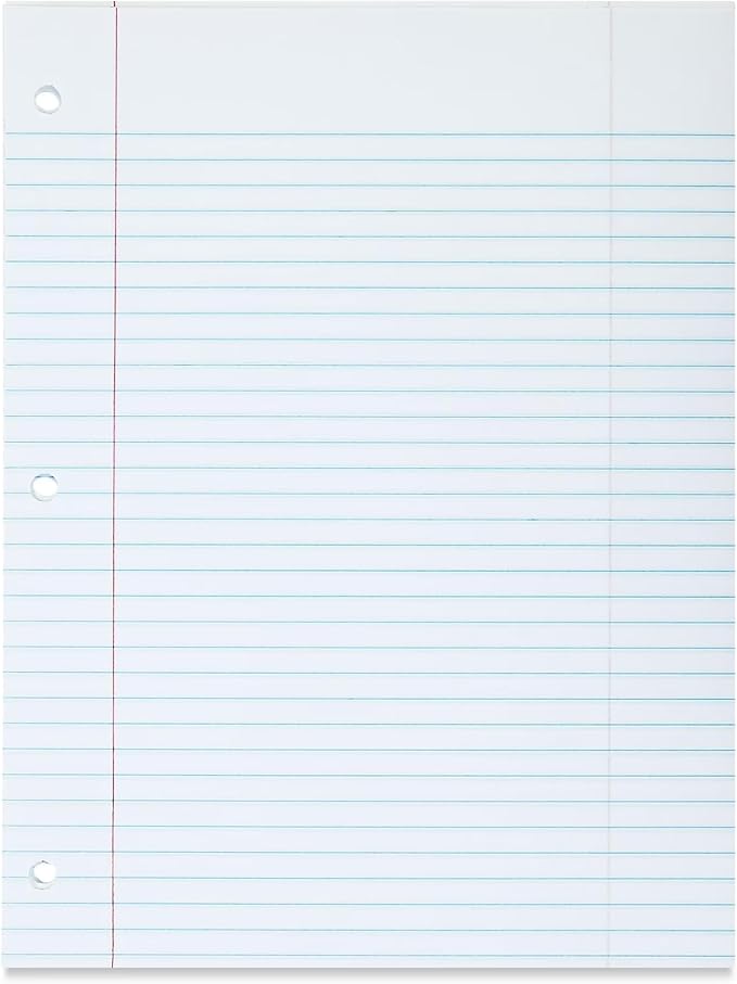 Filler Paper, College Ruled Loose Leaf Paper, 8 x 10.5 Inch, 150 Sheets, Lined Writing Paper for School, Office & Note Taking