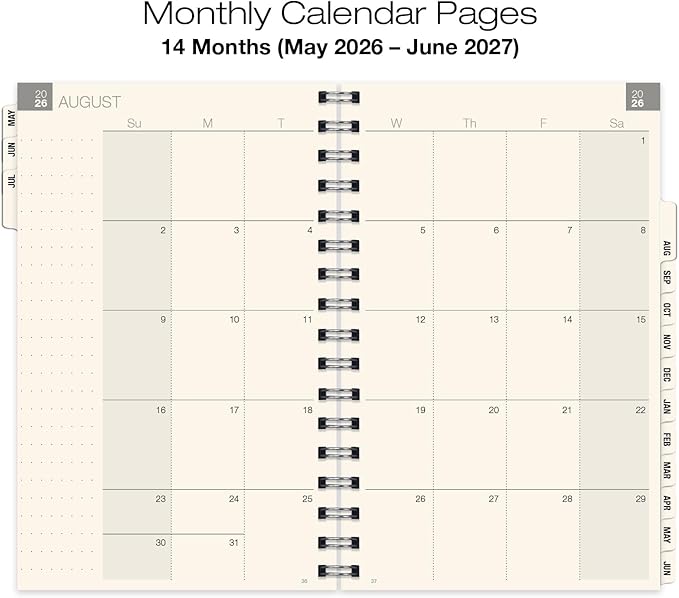 ESSENTIAL 2026-2027 Monthly & Weekly Planner with Tabs, 5"x8": 14 Months (May 2026 - June 2027), Professional, Simple, Easy-to-Use Design and Frosted Poly Cover for Extra Protection (Frosted)