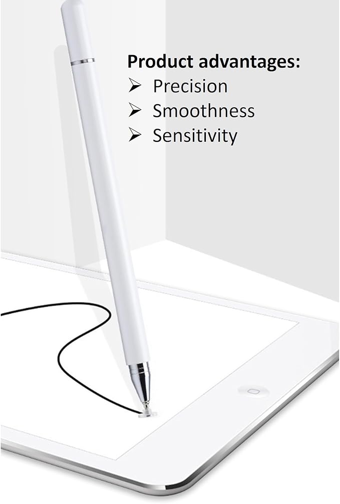2-in-1 Stylus Pen for Samsung Galaxy Tab A11/A11+/A9+/A9/A8/A8 Plus/A7/A7 Lite, Stylus for iPad Pro/iPhone/Fire/Surface Tables All Touch Devices (White)