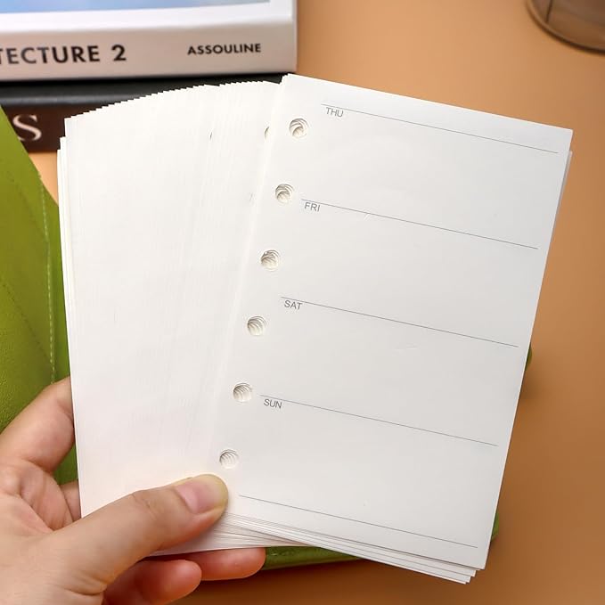NatSumeBasics A7 Refills Paper 3" x 5" Undated Weekly Binder Planner Inserts 90 Sheets 6 Holes Pocket Notebook Papers for Personal Travel Journal Diary (2 A7 Weekly)