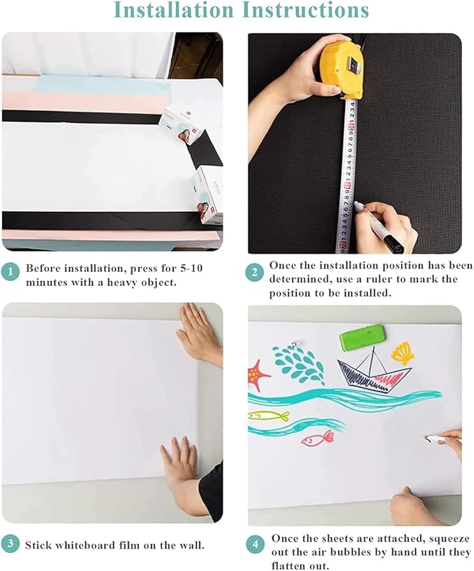 Huge Self-Adhesive Whiteboard Sticker: 94" x 47" Magnet Receptive Dry Erase Wall Film | No Ghosting Full Wall Covering & Blackboard Resurfacing | Peel & Stick Giant Decal