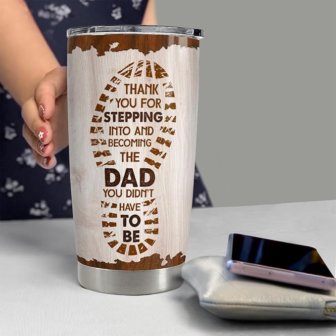 SANDJEST Step Dad Gifts Tumbler 20oz Travel Mug Cup Gift for Bonus Dad Stepfather Stepdad Gift from Step Daughter Son