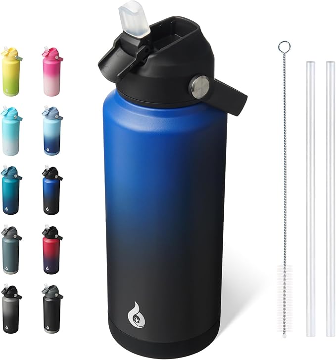 BJPKPK 32oz Insulated Water Bottle, Stainless Steel Bottle with Straw Lid | Soft Silicone Nozzle, Keep Cold & Hot, Leak-Proof BPA-Free Metal Bottle with Flex Handle for Travel, Gym & Everyday Hydration