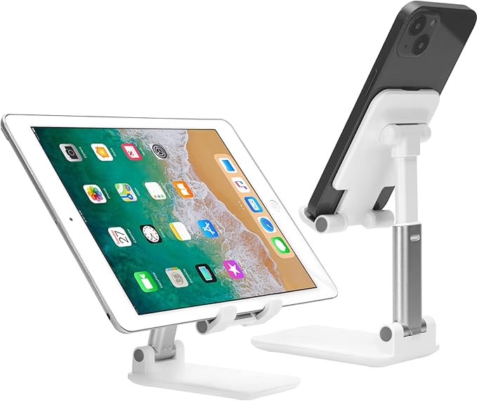 HOTEMIA Cell Phone Stand,Adjustable Foldable Phone Stand for Desk Taller iPhone Stand Compatible with All Smart Phone Desk Accessories(White)