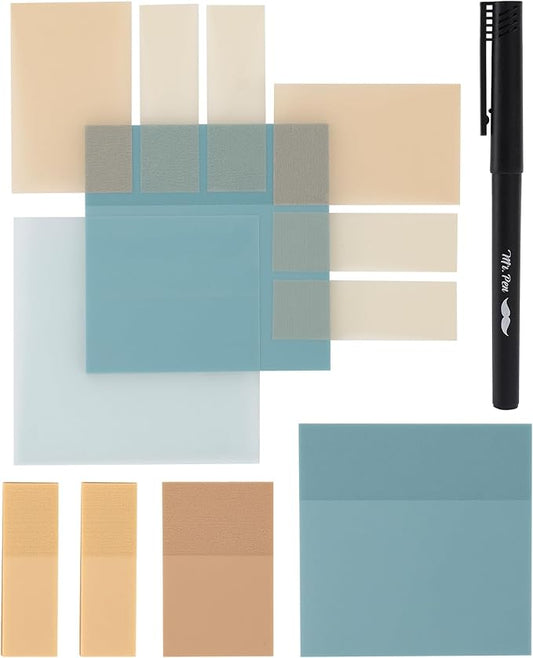 Mr. Pen- Transparent Sticky Notes Set, 200 Sheets, Transparent Sticky Notes and Planner Tabs with Black Fineliner Pen for Bible Study, Office, School, Planning, Journaling & Organization