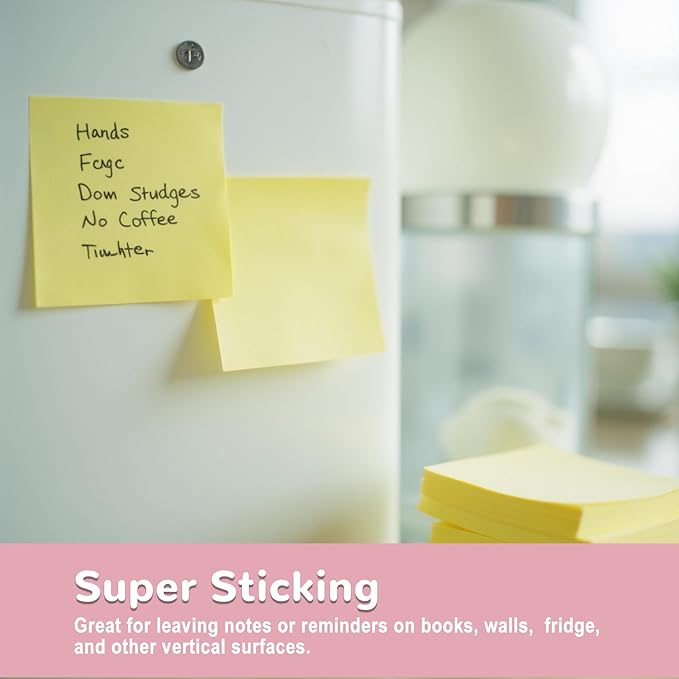 (24 Pack) Sticky Notes 3x3 in Yellow, Sticky Pads, Clean Removal, Recyclable, Self-Stick Pads, Easy to Post for Home, Office, Notebook