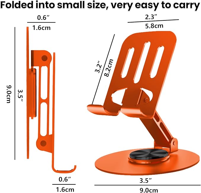 Universal Metal Cell Phone Stand, Multi-Angel Adjustable 360° Rotation Non-Slip Metal Phone Stand Compatible with iPhone 17 16 Pro Max and All Smartphones (Orange&Orange)