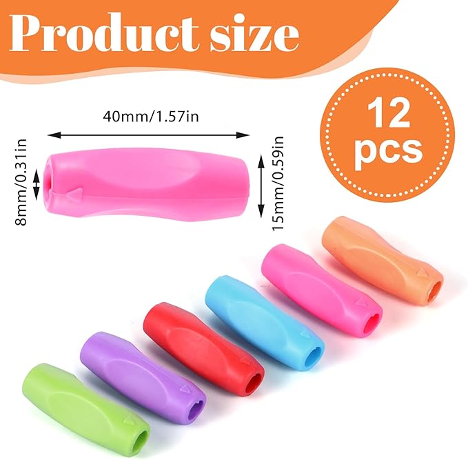 12PCS 3 Concaves Silicone Grippers for Pencil Pen, Ergonomic Comfort Grip Multicolour Writing Aid for Drawing Writing Stylus