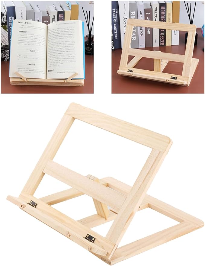 Zerodis Book Stand, Natural Wooden Adjustable Bookrest Portable Lightweight Reading Holder Space Saving Small Cookbook Stands for Recipe Cookbooks Magazines Tablets Laptops (Wooden)