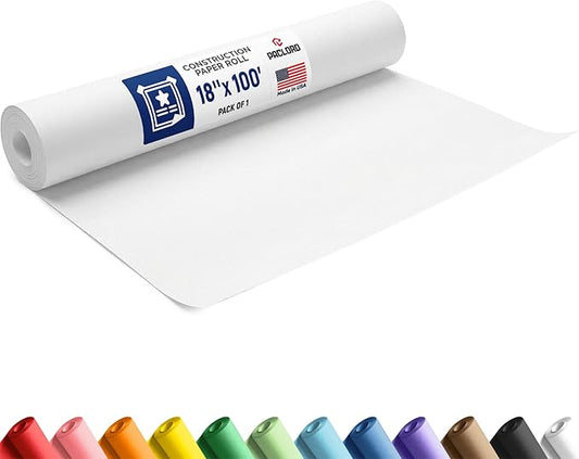 White Construction Paper Roll 18" x 100 ft – Made in USA – 18" Bulletin Board Paper for Classroom & School, Teachers & Kids
