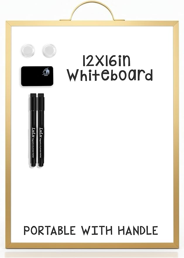 Magnetic Dry Erase Board 12x16 with Handle, Double Sided Portable Gold Whiteboard for Home, Office, School & Kitchen