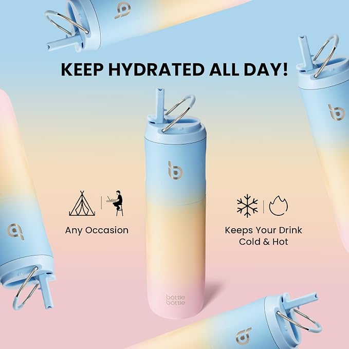BOTTLE BOTTLE Insulated Water Bottle 24oz with Straw Lid and Handle Sports | for Travel Gym school,Stainless Steel Water Bottles,Double-Wall,Vacuum Metal,Leak Proof,BPA-Free