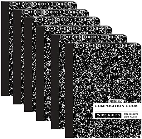 BAZIC PRODUCTS Black Marble Composition Notebook, Wide-Ruled, 6-Pack