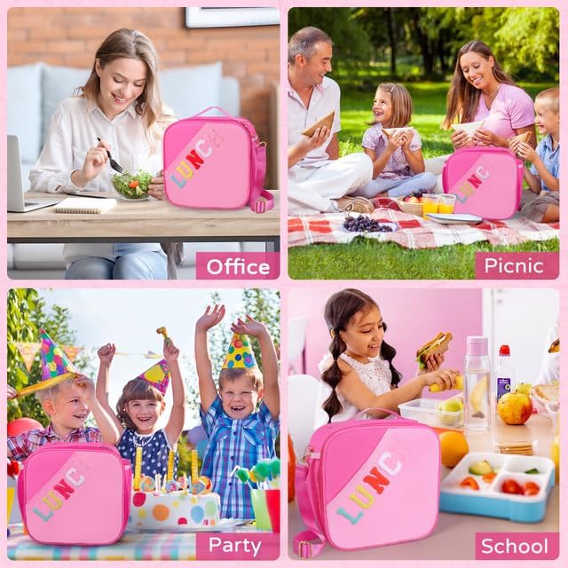 Nsrzua Lunch Bag Kids-Kids Insulated Lunch Bag with Adjustable Strap - Reusable Leakproof Lunch Box for Girls, Preppy School Lunch Tote for Travel, Picnic,School & Winter Camp