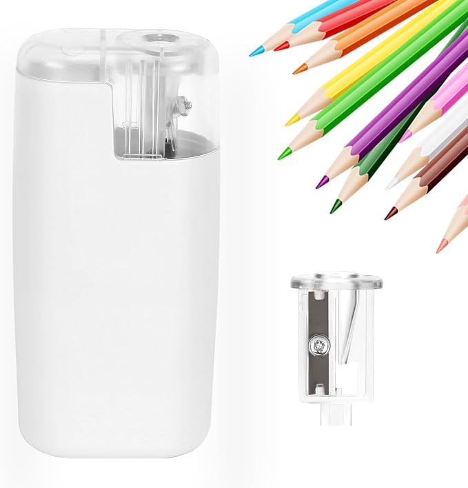Portable Battery-Powered Electric Pencil Sharpener – Compact Design for Easy Use at Home, School, or Office – Ideal for Standard Pencils (White)