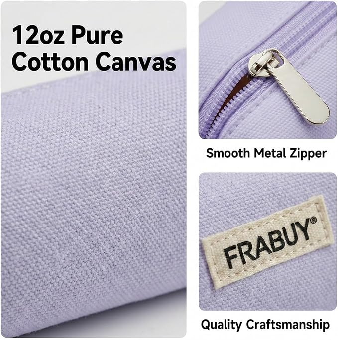 Canvas Pencil Case Pouch – Multipurpose Pen Bag Stationery Purple | Heavy-duty canvas, smooth alloy zipper, cute organizer for girls and boys, ideal for stationery, cosmetics, tech gear