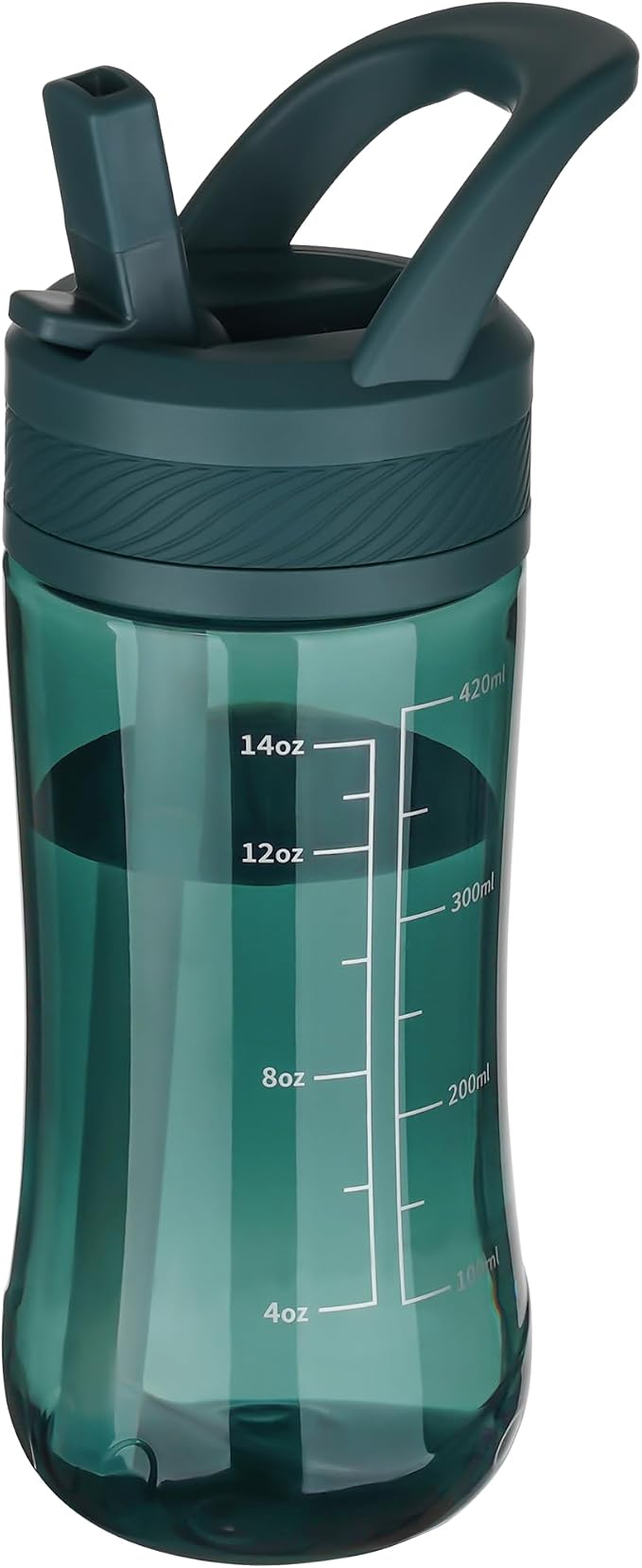 14oz Clear Kids Water Bottle with Straw Lid, BPA-Free Tritan, Measurement Scale, Sturdy Handle Wide Mouth Leak-proof Reusable Plastic Bottle for Boy& Girls, Back to School(Dark Green)