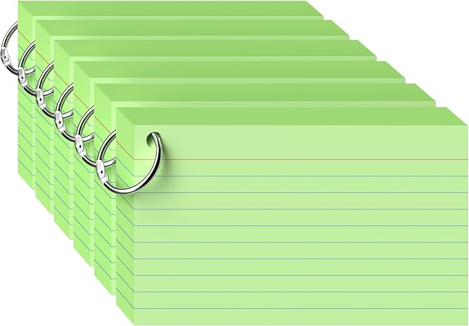300 Count Green Index Cards 3x5 Inch with Ring, Heavy Weight Flash Cards, Note Taking Supplies, Portable Note Cards, Study Flashcards for Students & Teachers, Office Home School Study Supplies